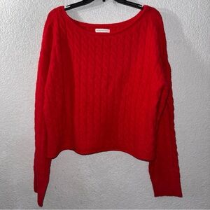 Aeropostale Women's Red Oversized Crop Sweater Large Long Sleeve Soft NWOT